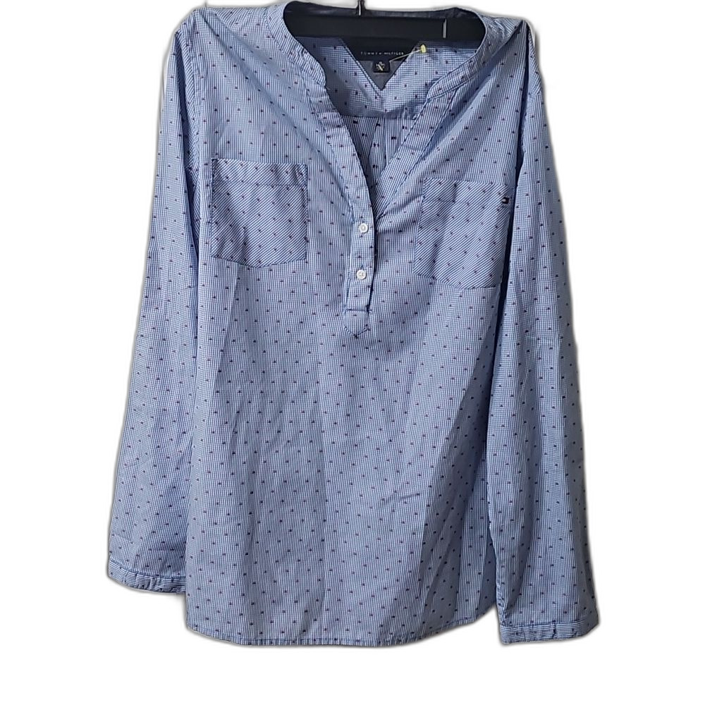 Tommy Hilfiger Button Down Shirt Blue & White With Red Squares XL